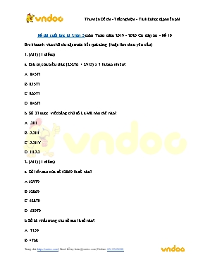 Đề thi Cuối học kì II môn Toán Lớp 3 - Đề số 10 - Năm học 2019-2020 (Có đáp án)